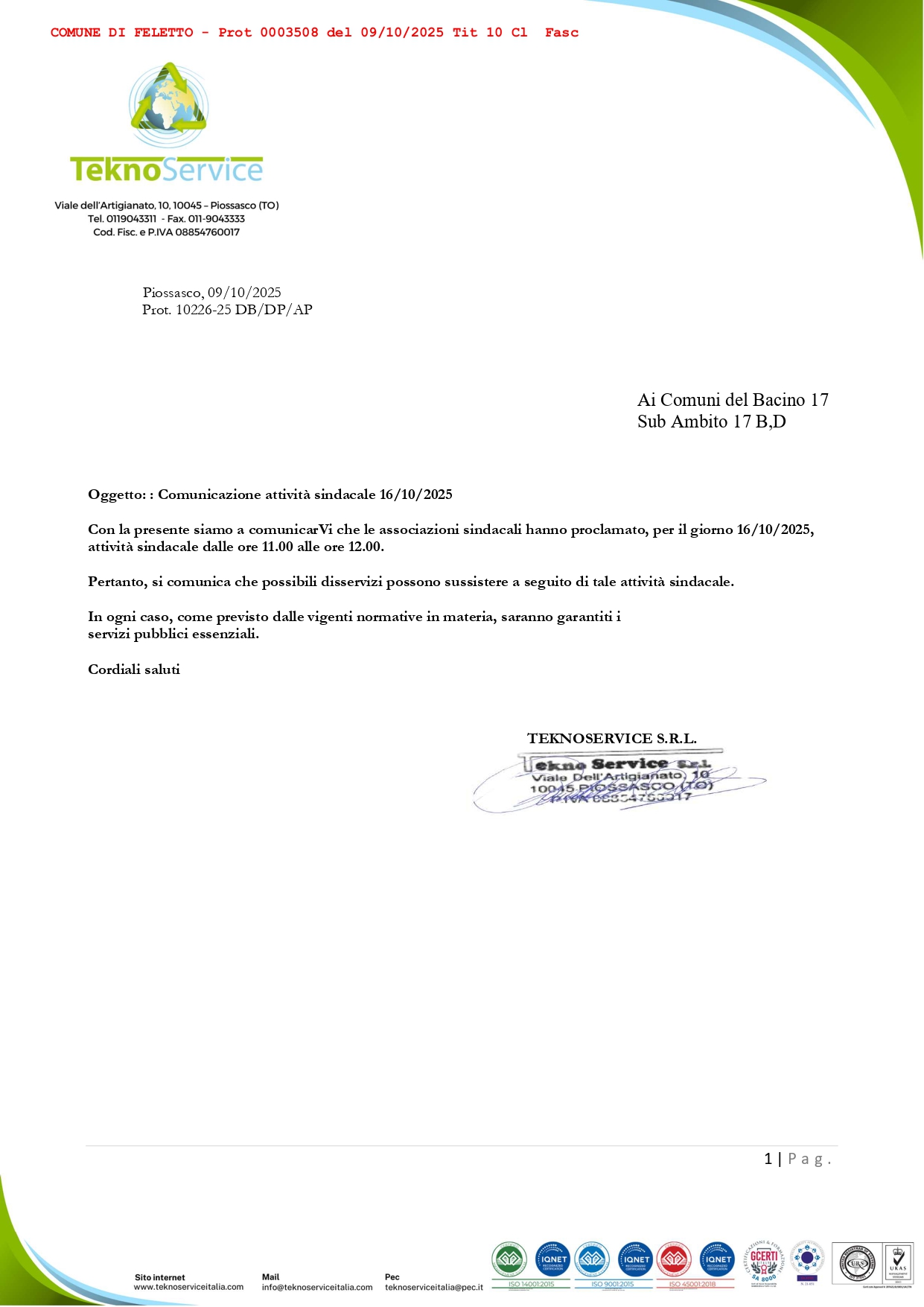 Comunicazione Teknoservice